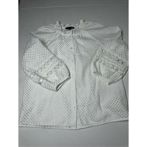 Banana Republic Bohemian Romantic TEXTURED EYELET BLOUSE White Size SP - Picture 10 of 12